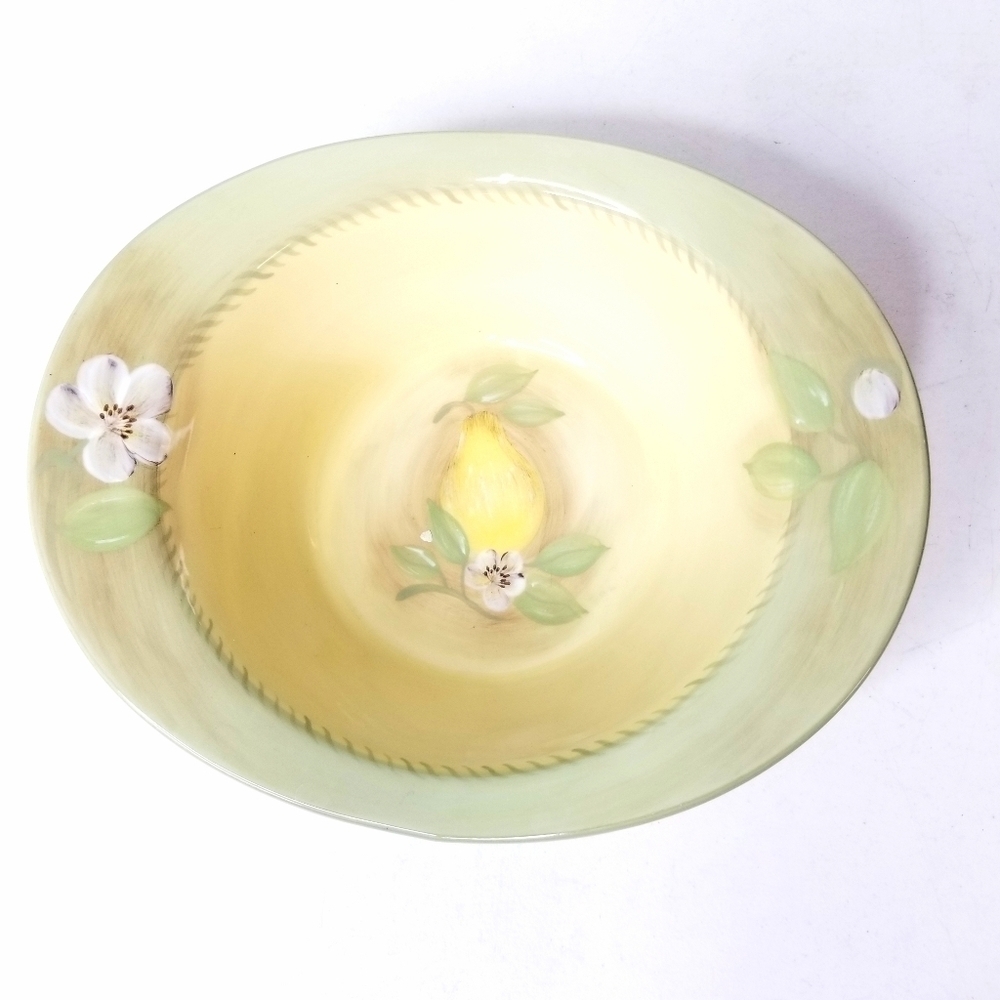 Pfaltzgraff Aurora Yellow and Green Oval Vegetable Soup Serving Dish Bowl
